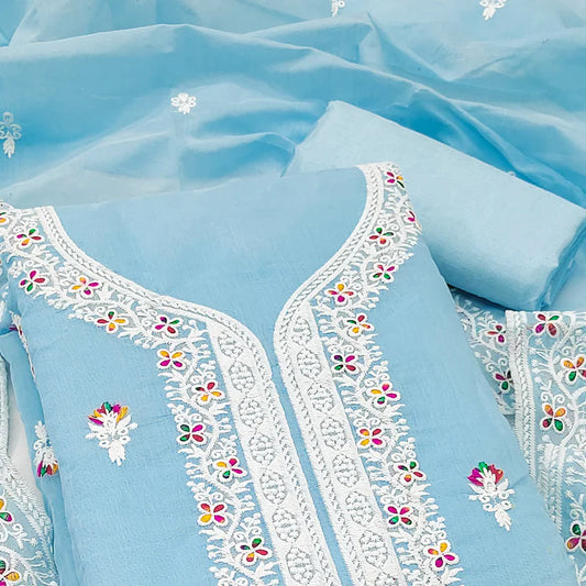 Floral Embroidered Chanderi Dress Material