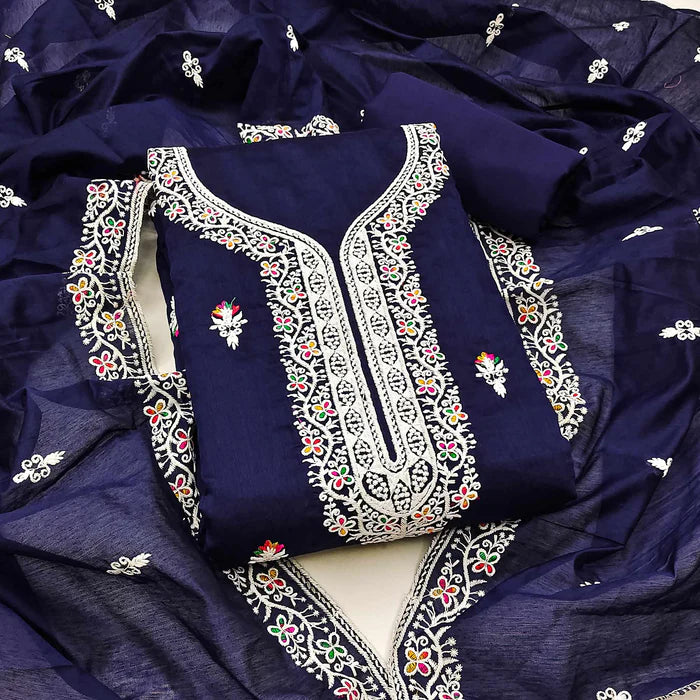 Floral Embroidered Chanderi Dress Material