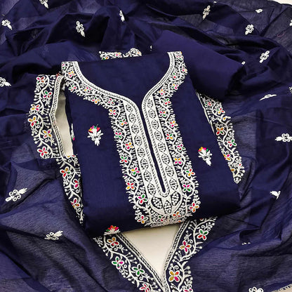 Floral Embroidered Chanderi Dress Material