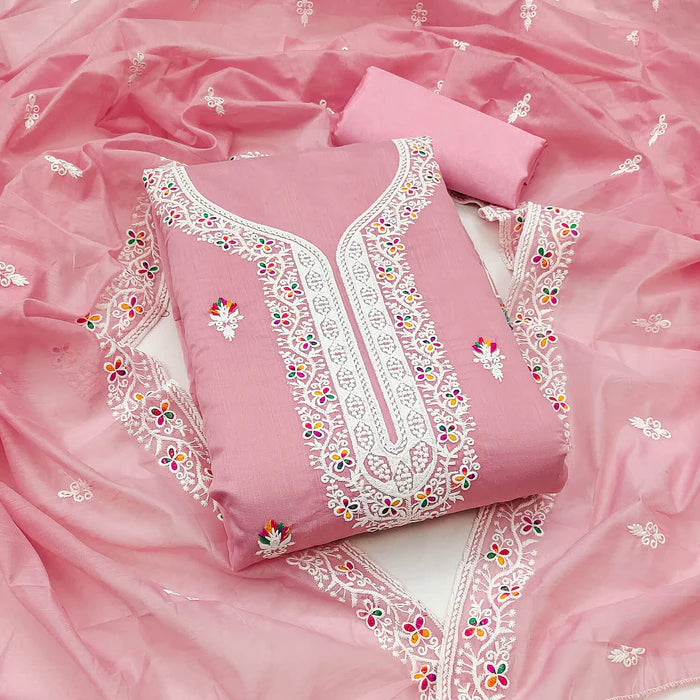 Floral Embroidered Chanderi Dress Material