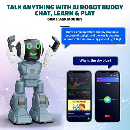 Smart Interactive Chat-GPT AI Robot Toy for Kids | USB Rechargeable Type-C | AR Games & In-Built Bluetooth Speaker | Remote & App Controlled | Gift for Boys & Girls 2+ Years (Grey)