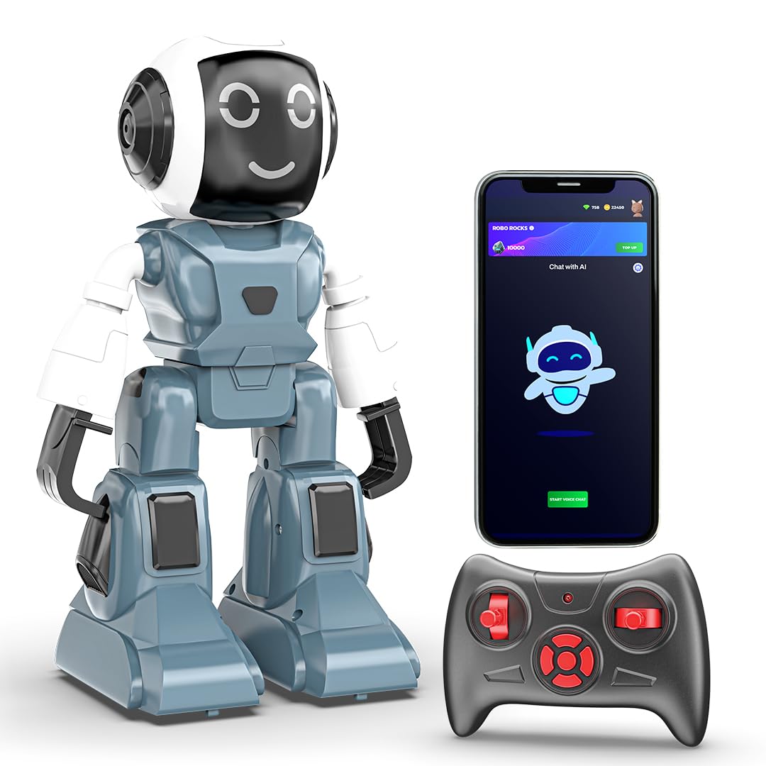 Smart Interactive Chat-GPT AI Robot Toy for Kids | USB Rechargeable Type-C | AR Games & In-Built Bluetooth Speaker | Remote & App Controlled | Gift for Boys & Girls 2+ Years (Grey)