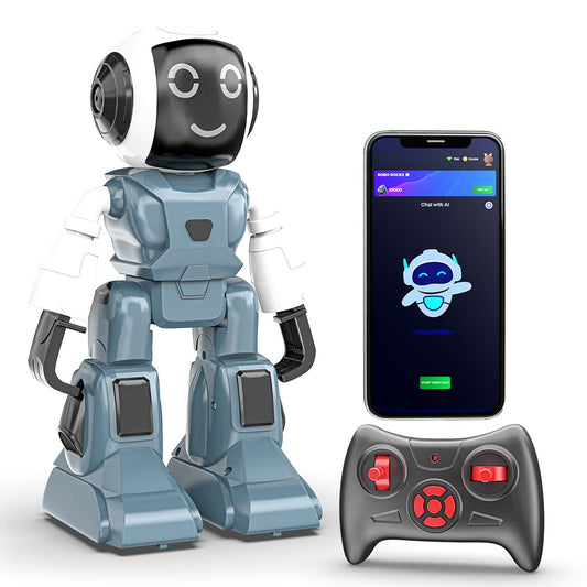 Smart Interactive Chat-GPT AI Robot Toy for Kids | USB Rechargeable Type-C | AR Games & In-Built Bluetooth Speaker | Remote & App Controlled | Gift for Boys & Girls 2+ Years (Grey)
