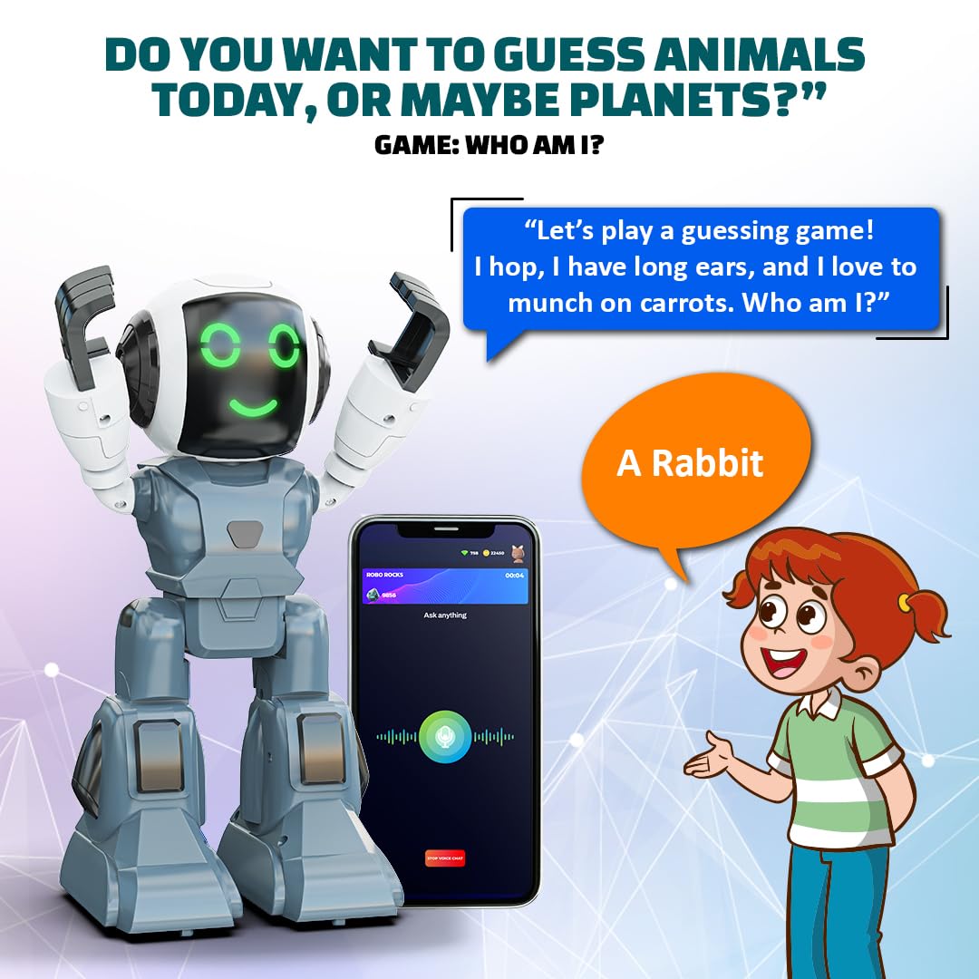 Smart Interactive Chat-GPT AI Robot Toy for Kids | USB Rechargeable Type-C | AR Games & In-Built Bluetooth Speaker | Remote & App Controlled | Gift for Boys & Girls 2+ Years (Grey)