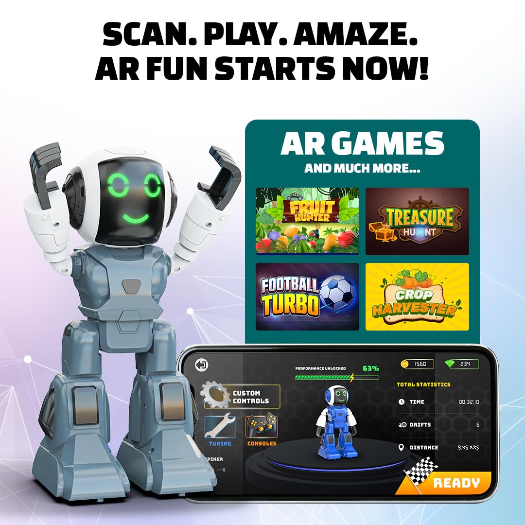 Smart Interactive Chat-GPT AI Robot Toy for Kids | USB Rechargeable Type-C | AR Games & In-Built Bluetooth Speaker | Remote & App Controlled | Gift for Boys & Girls 2+ Years (Grey)