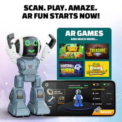 Smart Interactive Chat-GPT AI Robot Toy for Kids | USB Rechargeable Type-C | AR Games & In-Built Bluetooth Speaker | Remote & App Controlled | Gift for Boys & Girls 2+ Years (Grey)