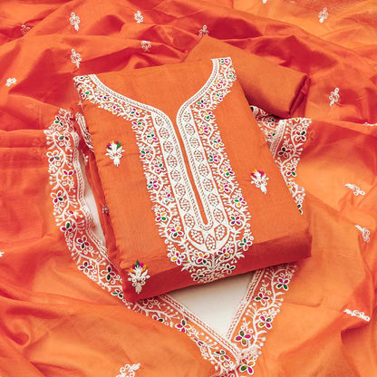 Floral Embroidered Chanderi Dress Material