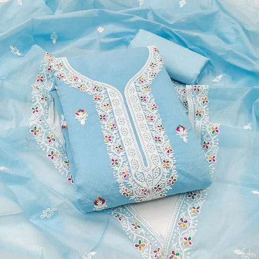 Floral Embroidered Chanderi Dress Material