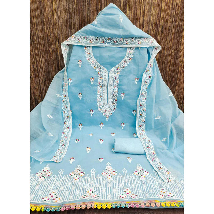 Floral Embroidered Chanderi Dress Material