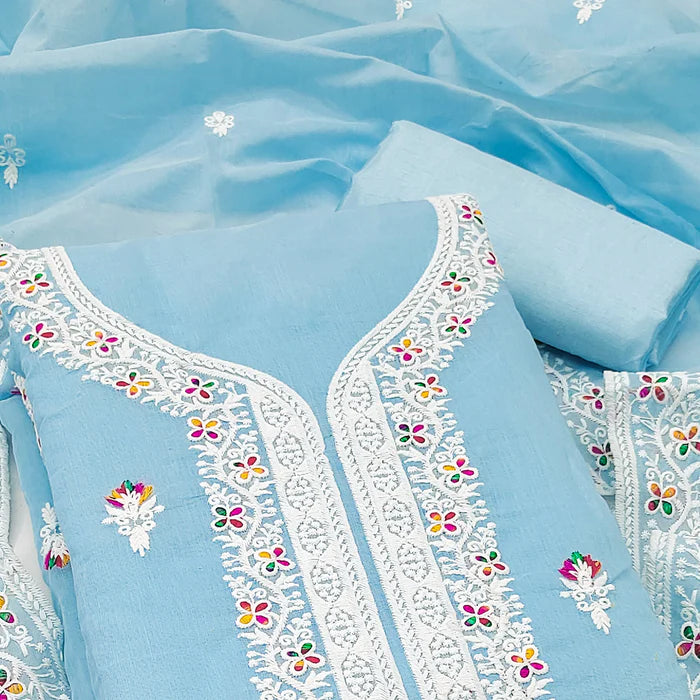 Floral Embroidered Chanderi Dress Material