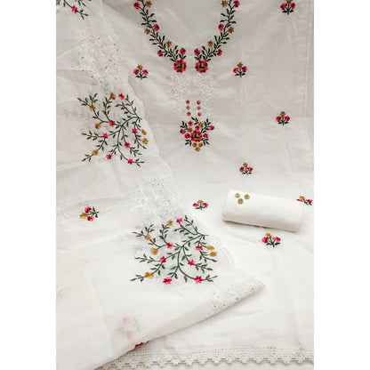 The Perfect Blend of Grace – White Floral Sequins Embroidered Chanderi Dress Material